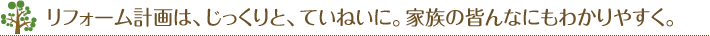 リフォーム計画は、じっくりと、ていねいに。家族の皆んなにもわかりやすく。